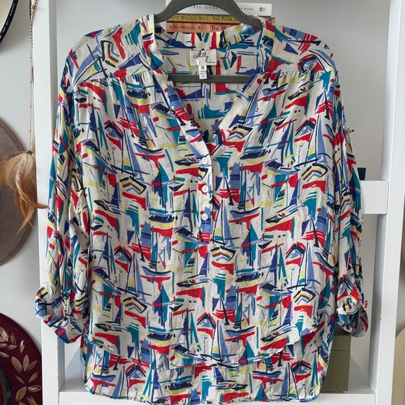 Milly Multicolor Abstract Silk Blouse - Picture 1 of 3